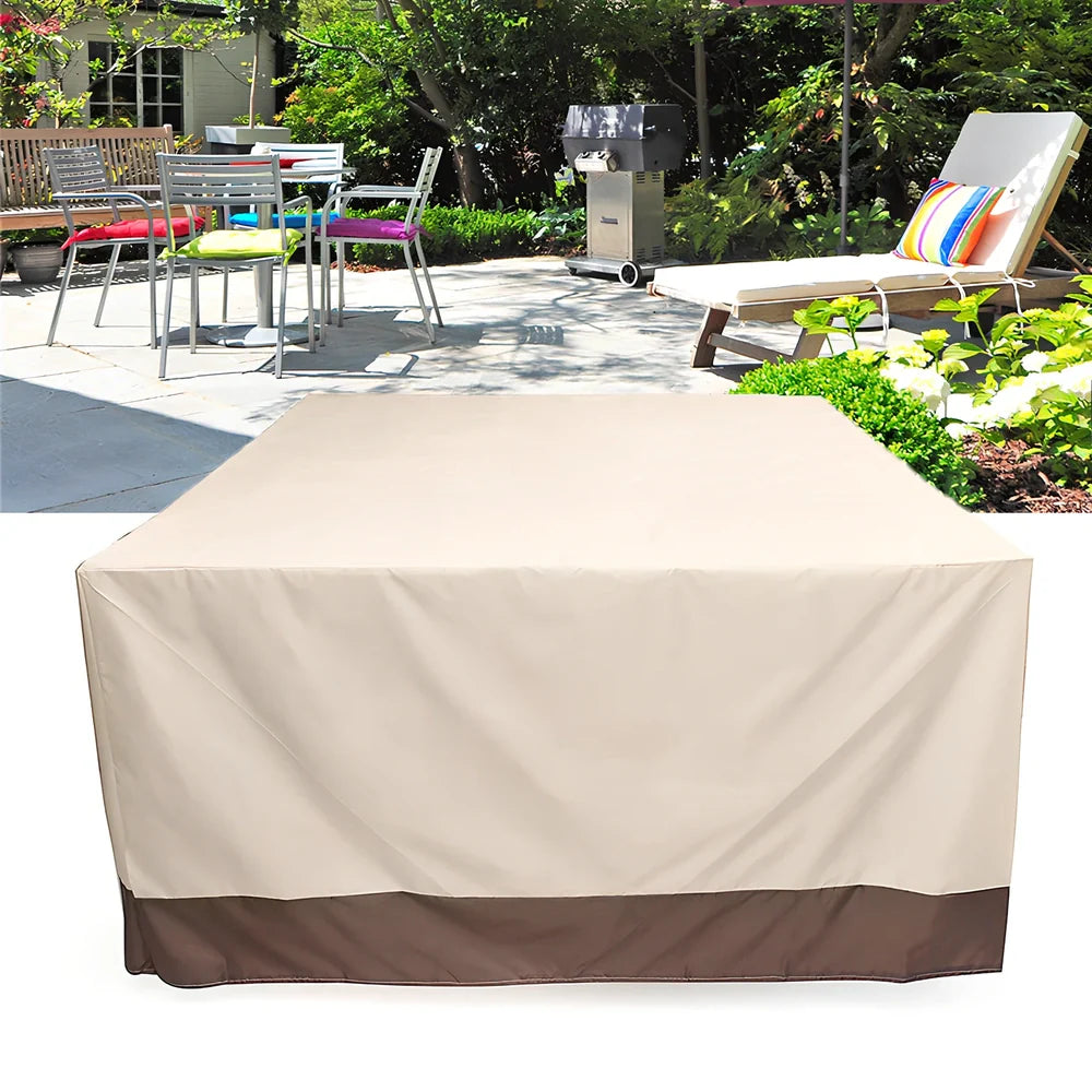 Bronze waterproof patio furniture cover measuring 269cm long protecting outdoor garden furniture