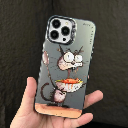 Personalized frosted PC phone case with cartoon panda and pig design for Apple iPhone, anti-fall hard shell