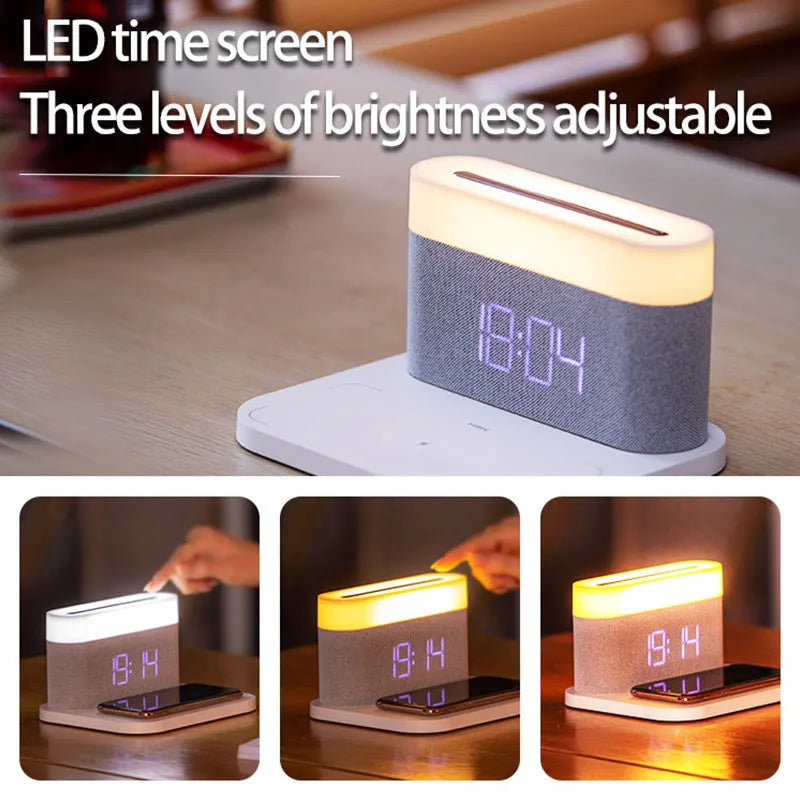 Black wireless charger desktop clock night light table lamp with modern simple design