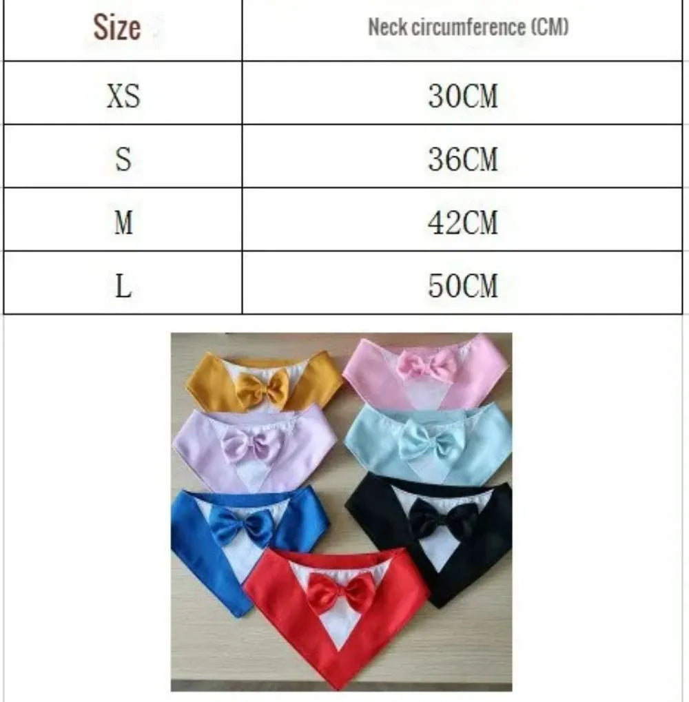 Triangle-shaped pet bib scarf with a bow, shown in a bright colour, displaying the soft fabric and absorbent towelling lining.