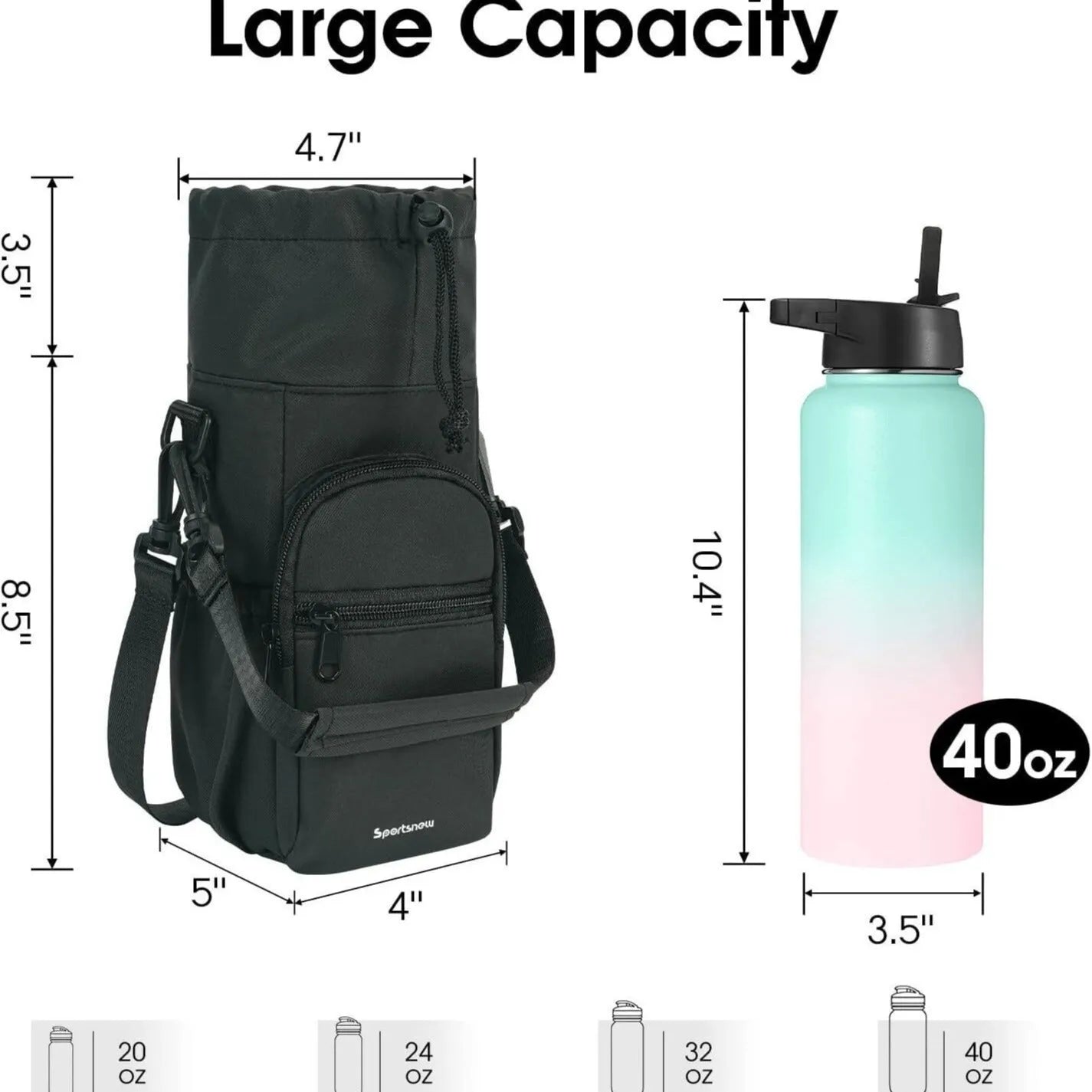 Crossbody water bottle shoulder bag in cloth material with adjustable strap