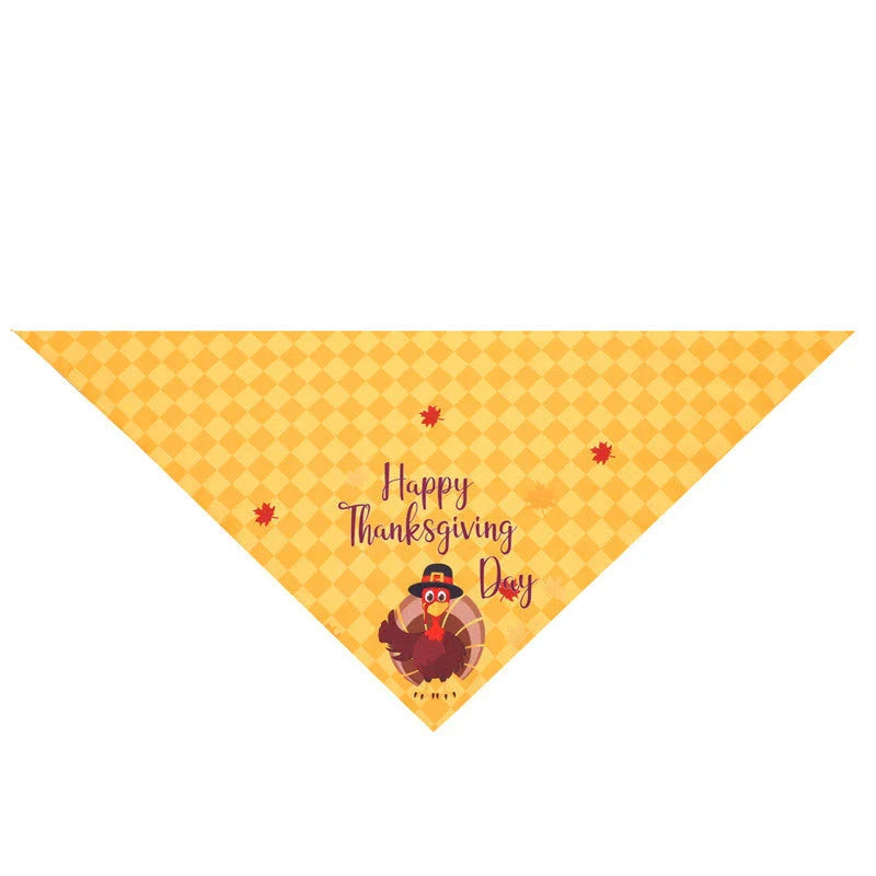 Cozy Thanksgiving-themed pet collar made of absorbent cloth material to catch drool and prevent messes during the holiday festivities.