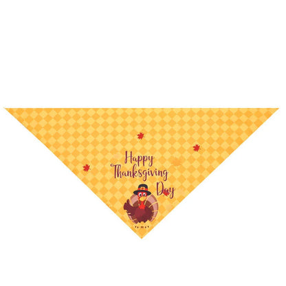 Cozy Thanksgiving-themed pet collar made of absorbent cloth material to catch drool and prevent messes during the holiday festivities.