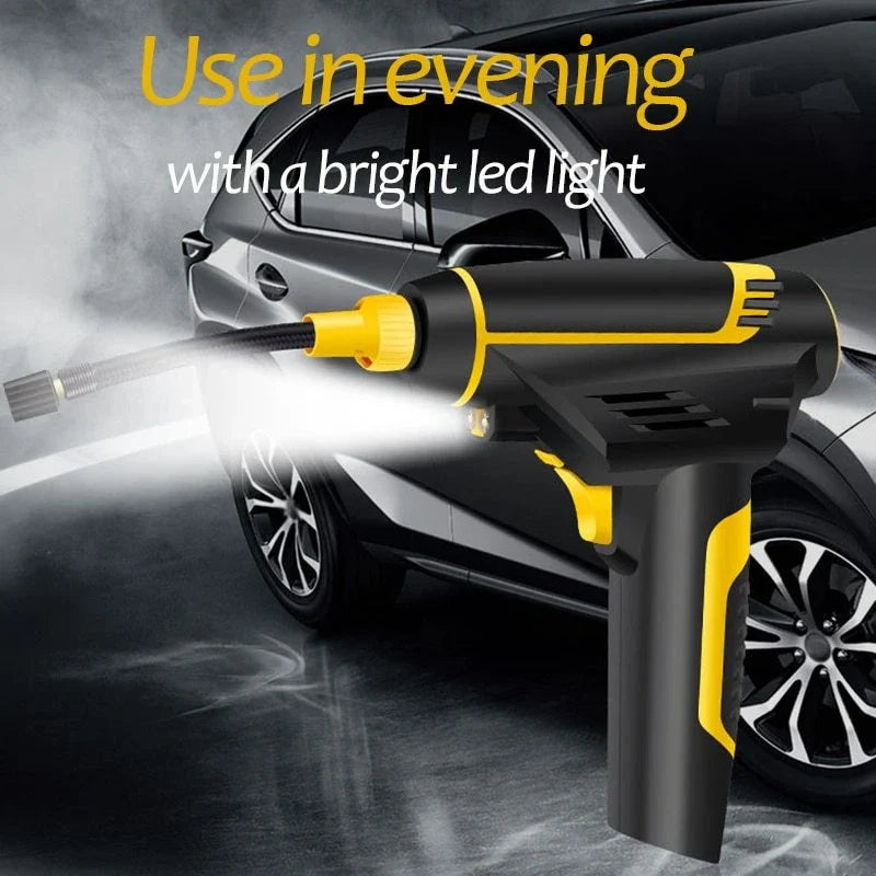 Powerful portable 12V digital air compressor for inflating tires, sports equipment, and more with automatic shut-off to prevent over-inflation