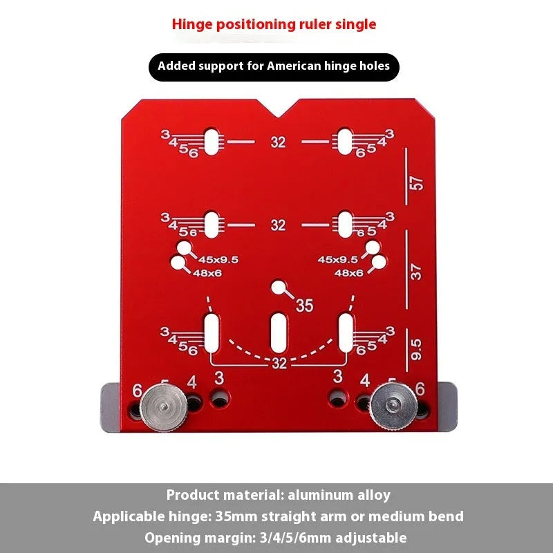 35mm adjustable hinge positioning ruler with hard alloy blade for cabinet door installation.