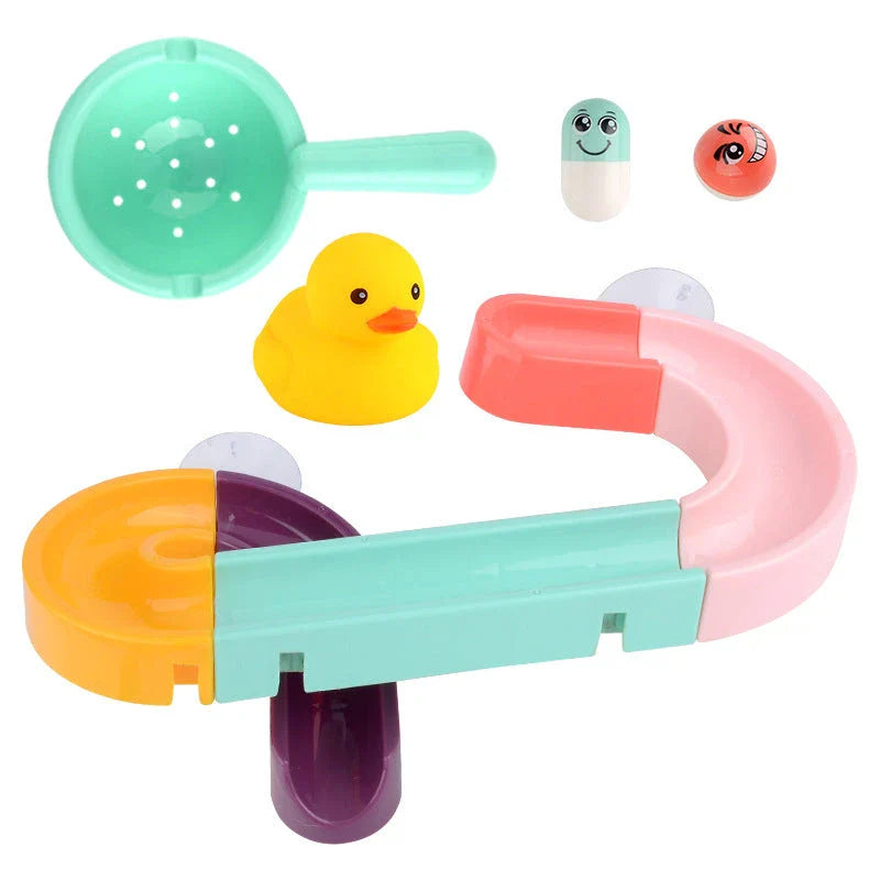 Splash-Tastic Marble Ramp Toy: A colorful, interactive bath time toy that encourages water play and cognitive development in children.