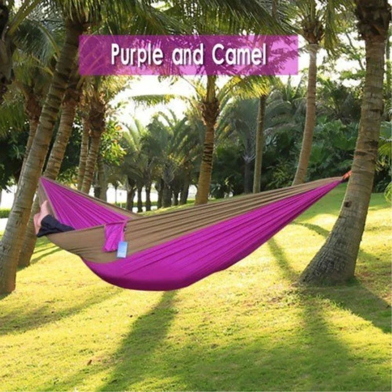 Durable and lightweight parachute hammock in various outdoor-friendly color options