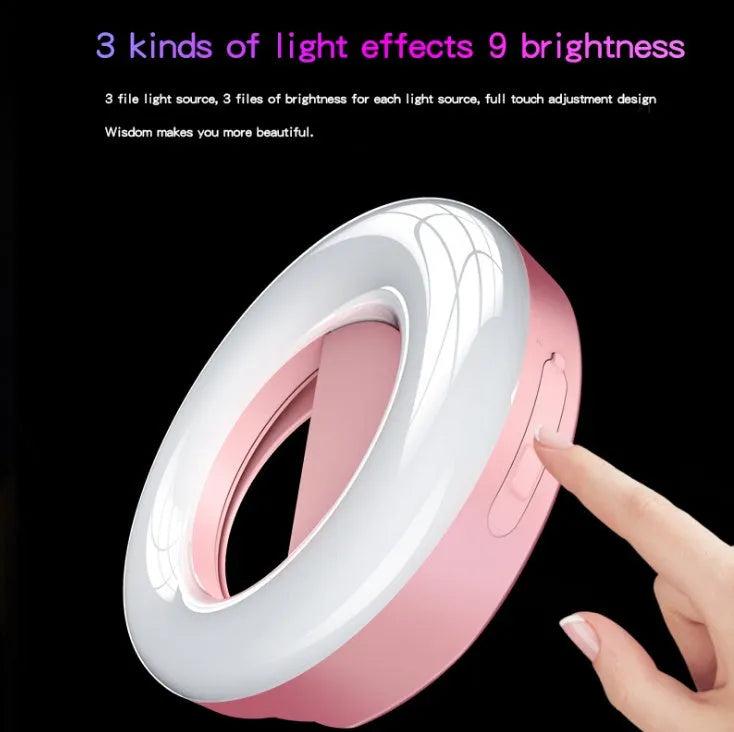WQ-20 rechargeable LED self-timer fill light, 80mm round, stepless dimming, green or pink