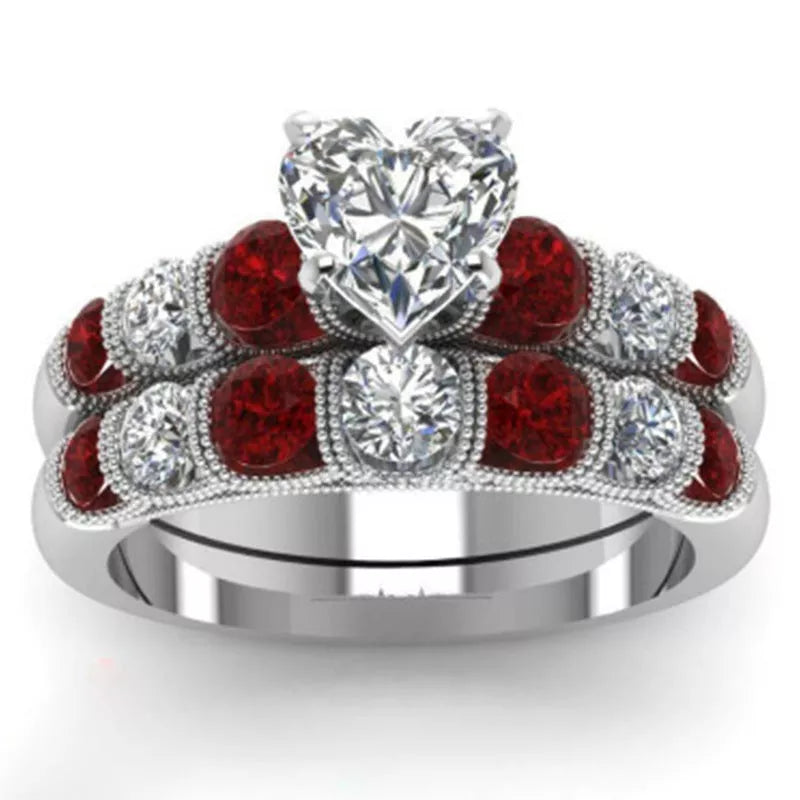 Heart-shaped diamonds fashion set ring in alloy, sizes 6-12