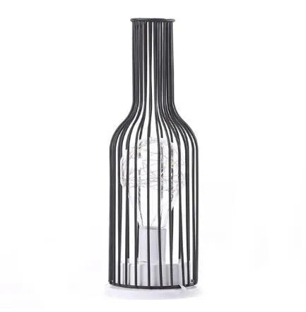Minimalist hollow iron table lamp with warm white LED light in red wine glass design