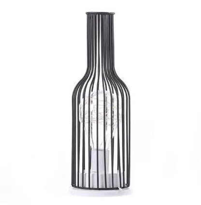 Minimalist hollow iron table lamp with warm white LED light in red wine glass design