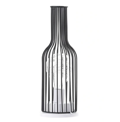 Minimalist hollow table lamp in red wine bottle design with wrought iron construction and warm white LED illumination