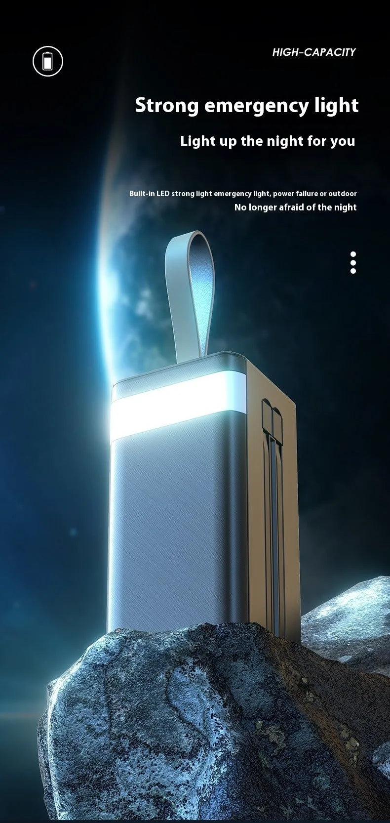 Large capacity portable power bank in Samurai Black or Knight White with fast charging double line, 168x70x54mm