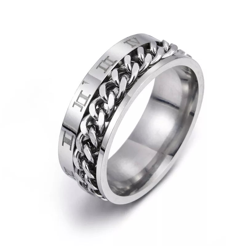 Men's rotatable titanium steel chain ring with Roman letters and bottle opener