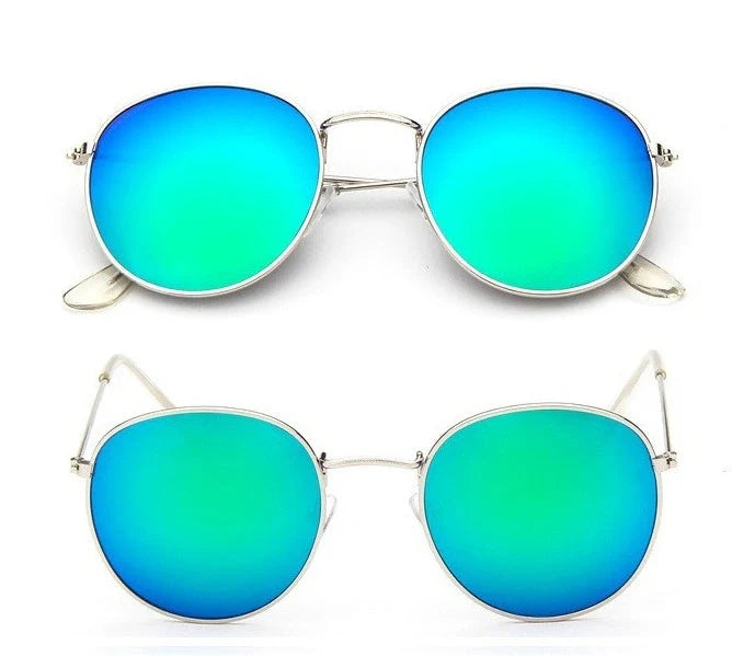 Stylish women's retro sunglasses with round frame and metal finish