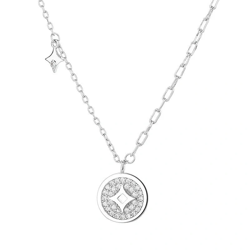 Elegant Chinese Style Copper Coin Necklace for women in silver and gold