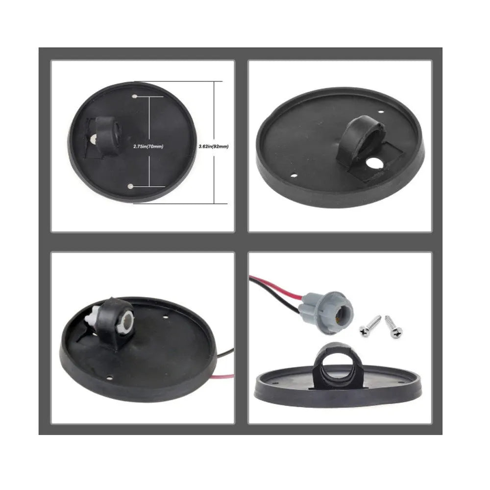 Yellow LED roof cab light kit for vehicles with PC lens, 83mm diameter, and installation components