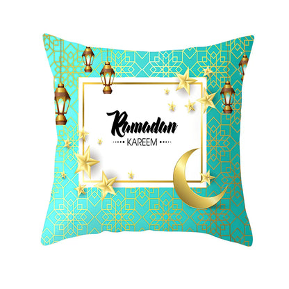 Single-sided digital printed peach skin pillowcase measuring 44cm for Ramadan Eid decor