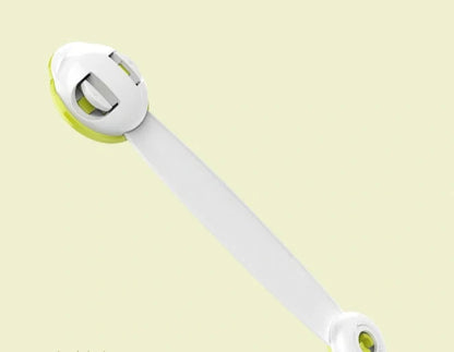 Baby safety lock in red, green, and brown with dual push-button switch and 360° rotation