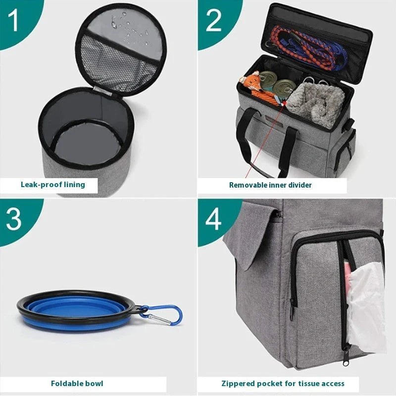 Gray Dog Travel Backpack Kit with removable divider and bonus training bag for pet adventures