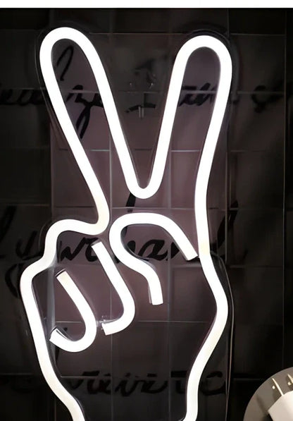 LED neon decorative light with acrylic back panel showing USB power connection and multiple design options