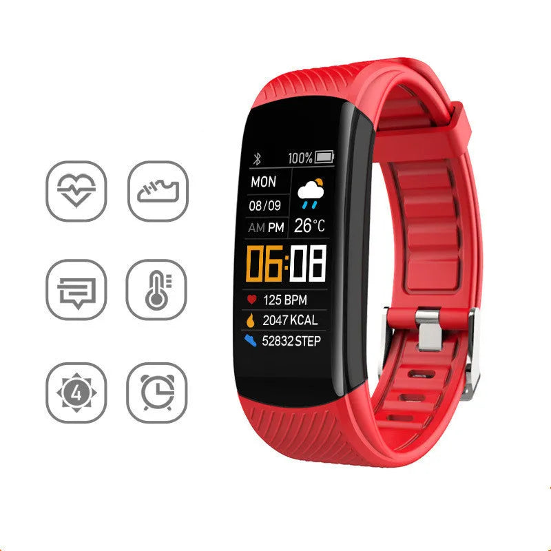 Adult sports silicone pedometer bracelet in various colours with 0.96-inch screen for step counting and sleep monitoring