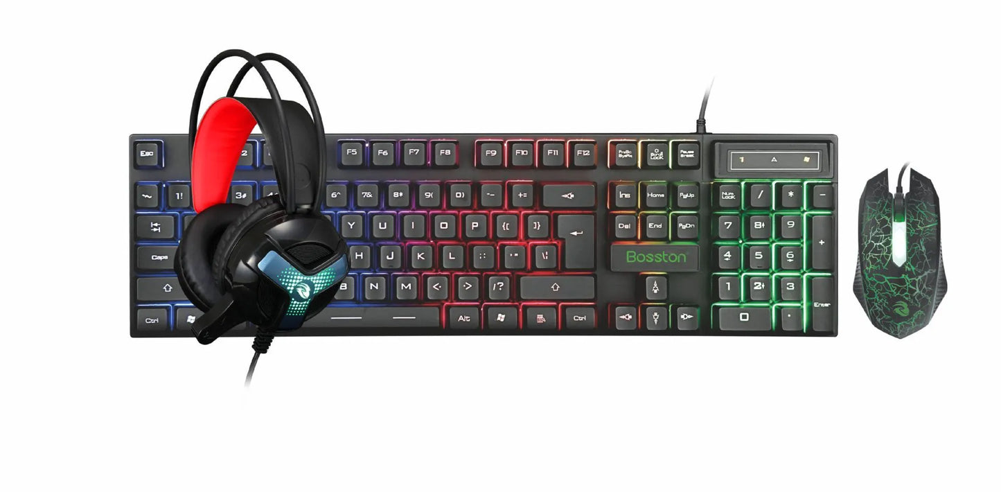 Thunder Wolf wired gaming keyboard and mouse set with luminous effects including headset and mouse pad