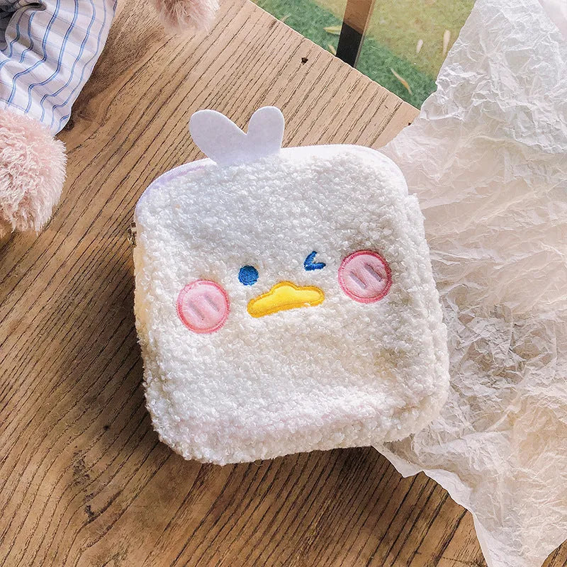 Sanitary napkin storage bag 13x13x1.5cm plush aunt bag in non-woven fabric and flannel with colour options