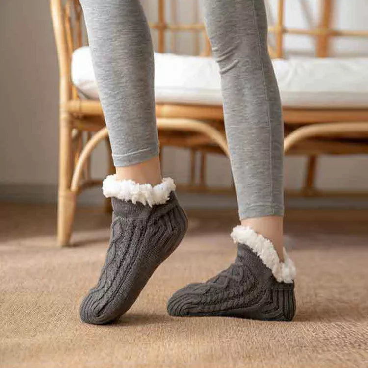Winter Knitted Plush Floor Socks with Non-slip Soles in Various Colors