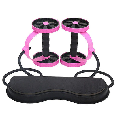 Ergonomic fitness roller with spongy wheels and anti-slip surface for full-body toning exercises at home