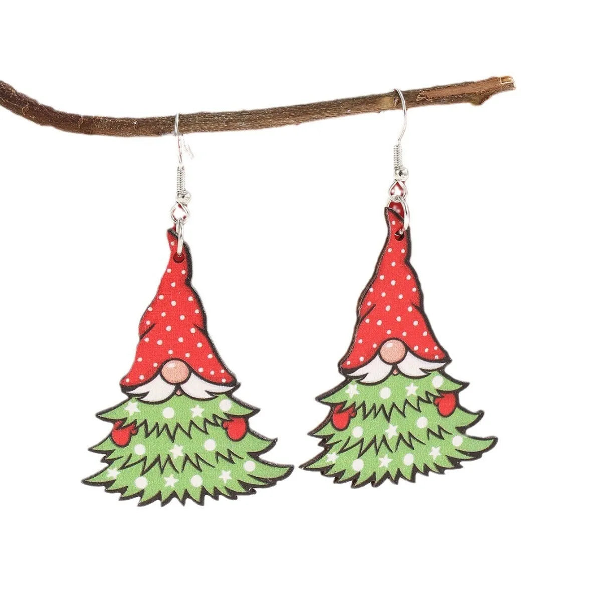 Wooden Christmas earrings with Christmas tree and water drop snowman designs, 3.5cm height