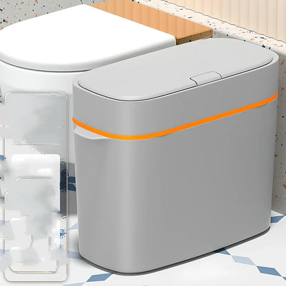 Automatic electric trash bin with infrared sensor opening, available in azure blue, white, and four other colours