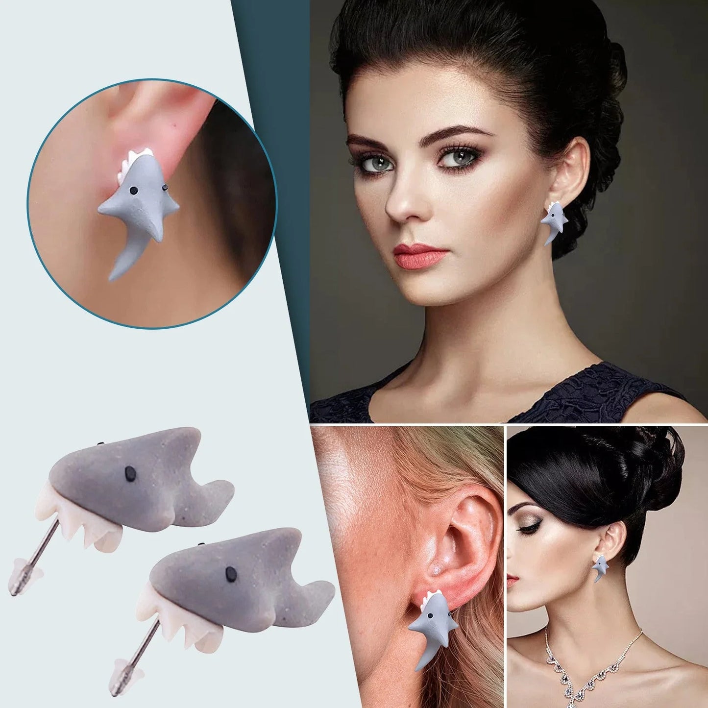 Handmade 3D Cartoon Shark Bite Stud Earrings for Women