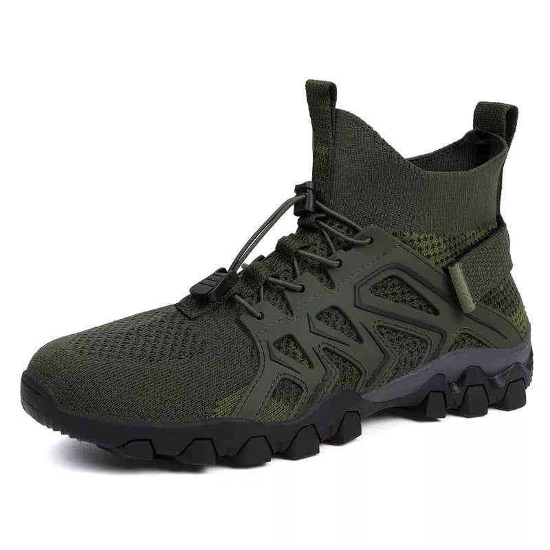 Men's and women's elastic outdoor hiking shoes with breathable cloth lining and rubber soles