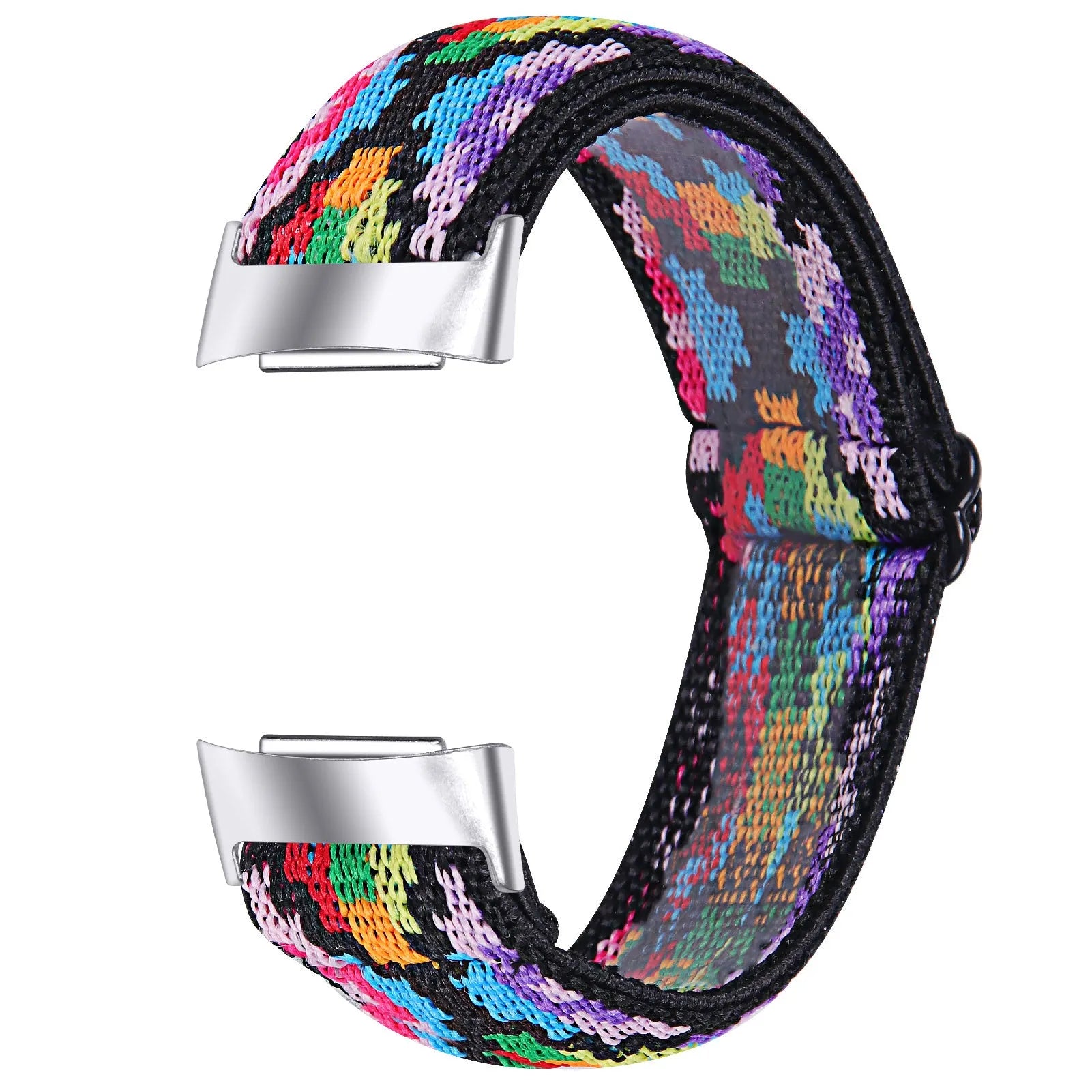 Printed elastic watch strap for Fitbit Charge 6 with adjustable sizing and multiple colour options