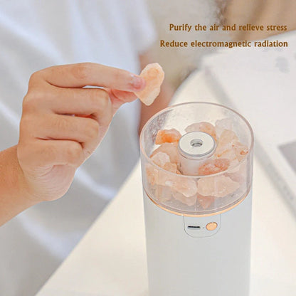 Crystal Salt Stone Air Humidifier with Aromatherapy and LED Lamp on desktop