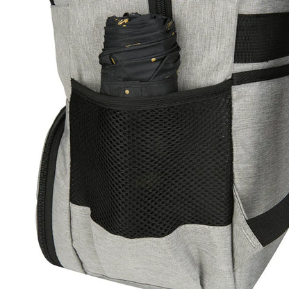 Oxford cloth insulated backpack in light grey with curved shoulder straps and dry-wet separation compartments
