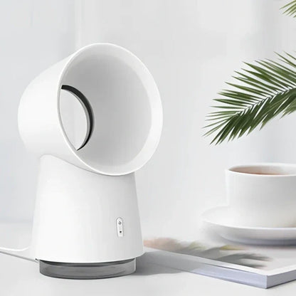 White desktop bladeless fan with humidification function, USB powered office cooler