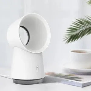 Desktop Bladeless Fan USB Humidification Spray Air Cooler with 3 Speeds, 60ml Water Tank, 36dB Quiet Operation, LED Light, 129x145x227mm, White, for Office Home Study