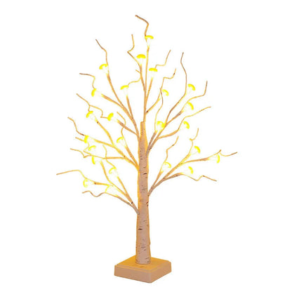 60cm tall birch tree lamp with 24 LED mushroom flowers, warm light illumination, USB and battery power options