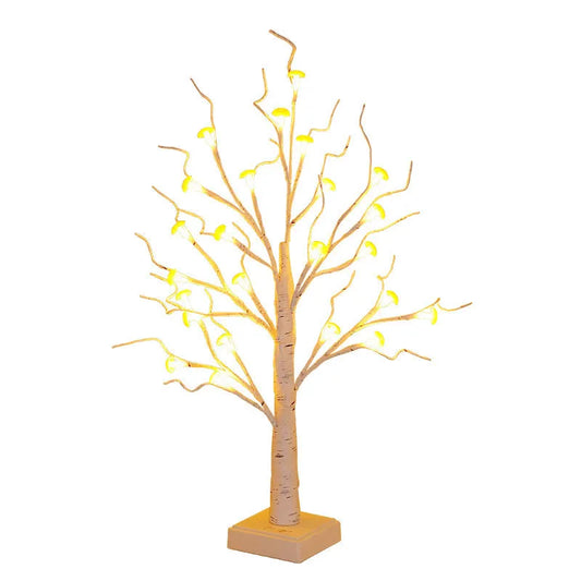 60cm birch tree lamp with 24 detachable mushroom flowers, warm LED light, USB and battery power options