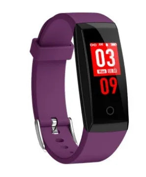 Smart bracelet with colour OLED screen showing fitness data on wrist