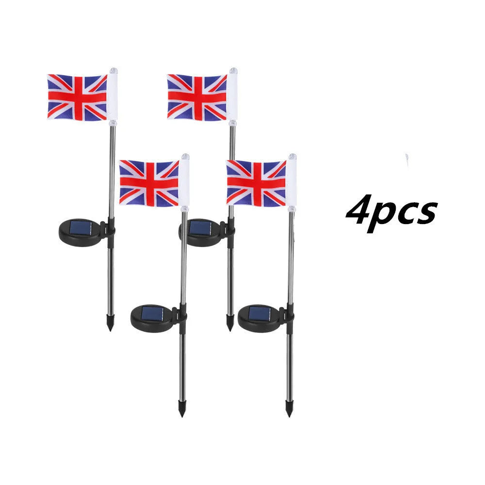 Solar LED flag light for garden decoration with American flag design on waterproof fabric