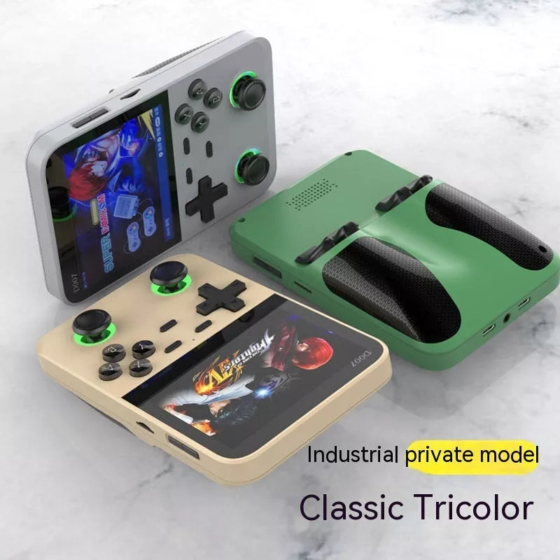 Nostalgic Retro Handheld Game Console with USB Interface in Champagne Gold, Dark Green, and Silver