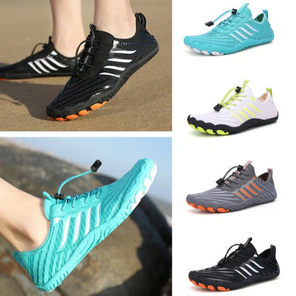 Leisure swimming wading shoes with non-slip rubber sole in grey, black, white, and moonlight colors
