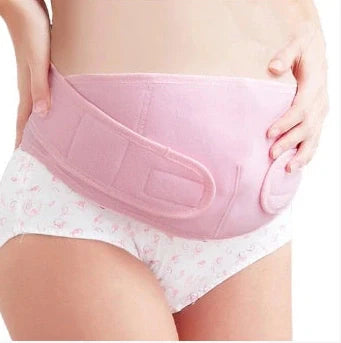 Pink maternity support belt with stomach lift function showing adjustable length up to 164cm