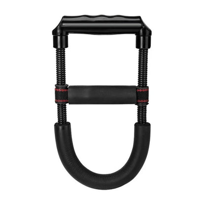 Adjustable hand grip strengthener with foam handle and spring steel components for wrist, forearm, and arm workout