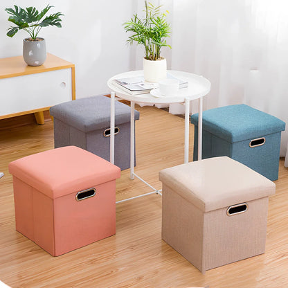 25cm cube storage stool in cotton linen fabric with hidden compartment and sponge cushioning