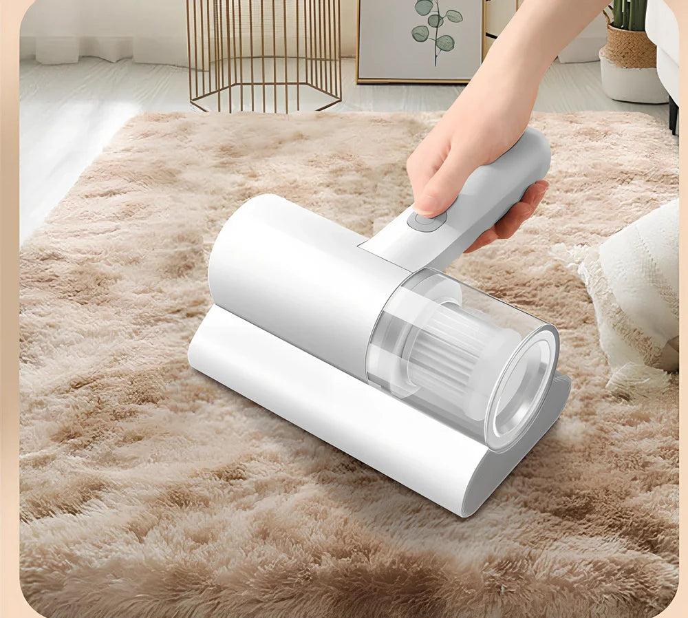White wireless mite removal instrument with UV sterilisation for bedding cleaning