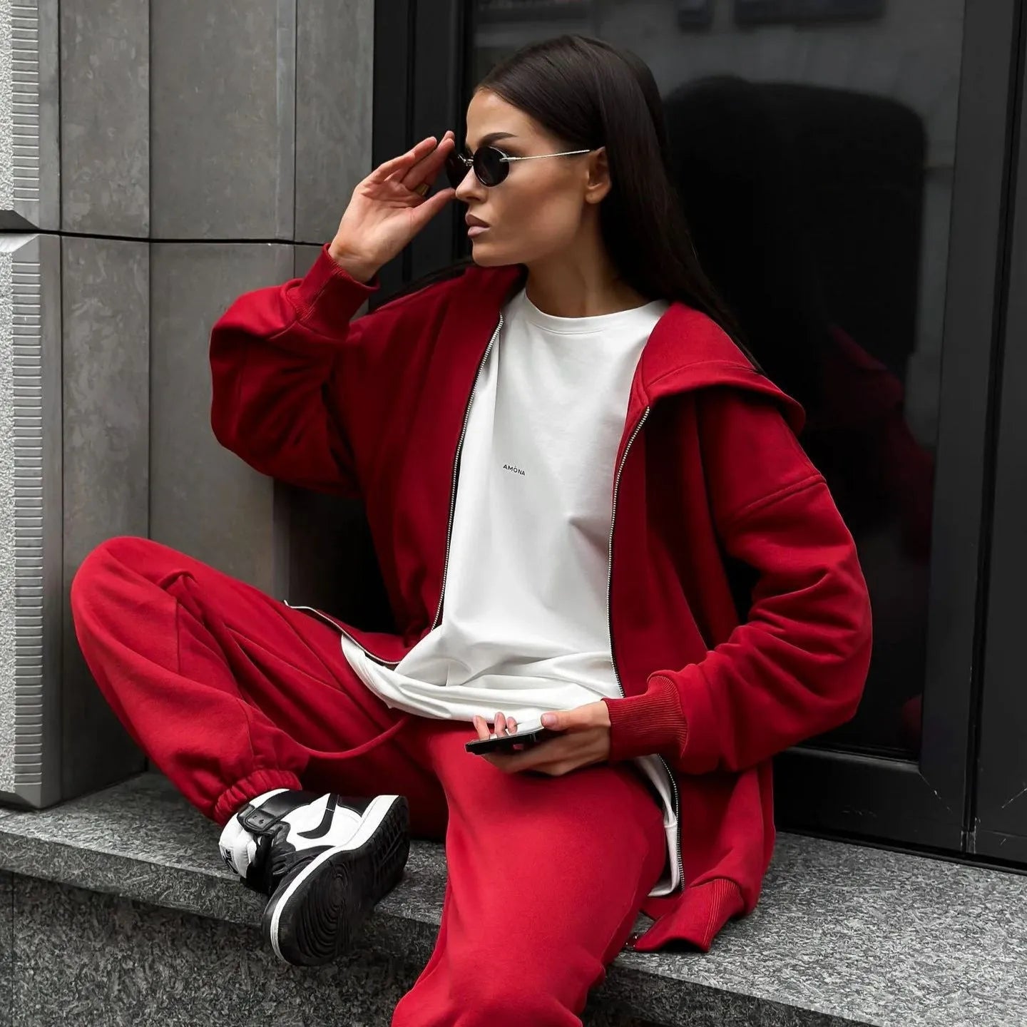 Street style long-sleeved coat and trousers two-piece set in loose fit